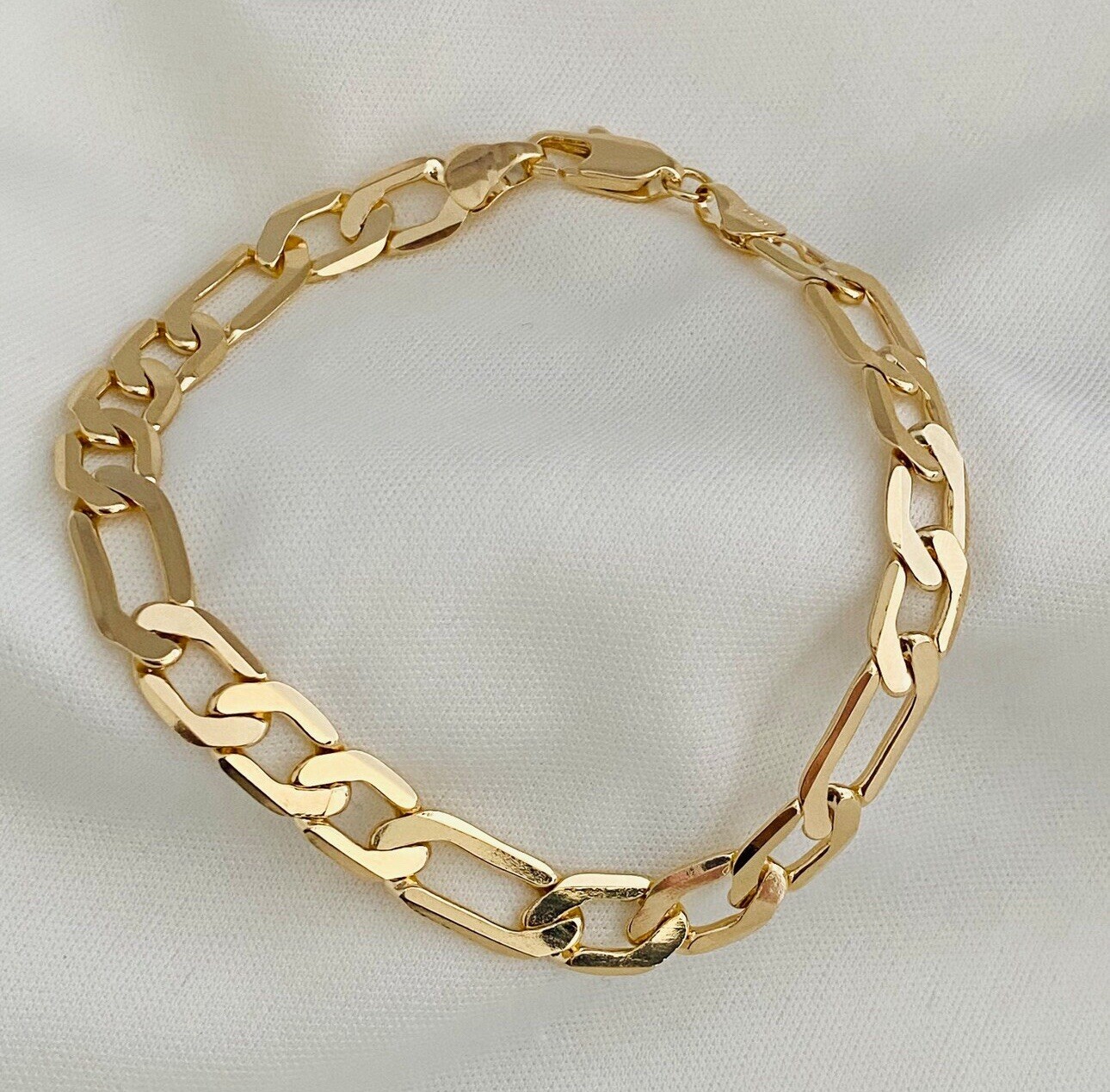 Belcher Bracelet 23cm*7mm Figaro Links 18ct 18k 18 Carat Gold Plated Unisex’s Uk