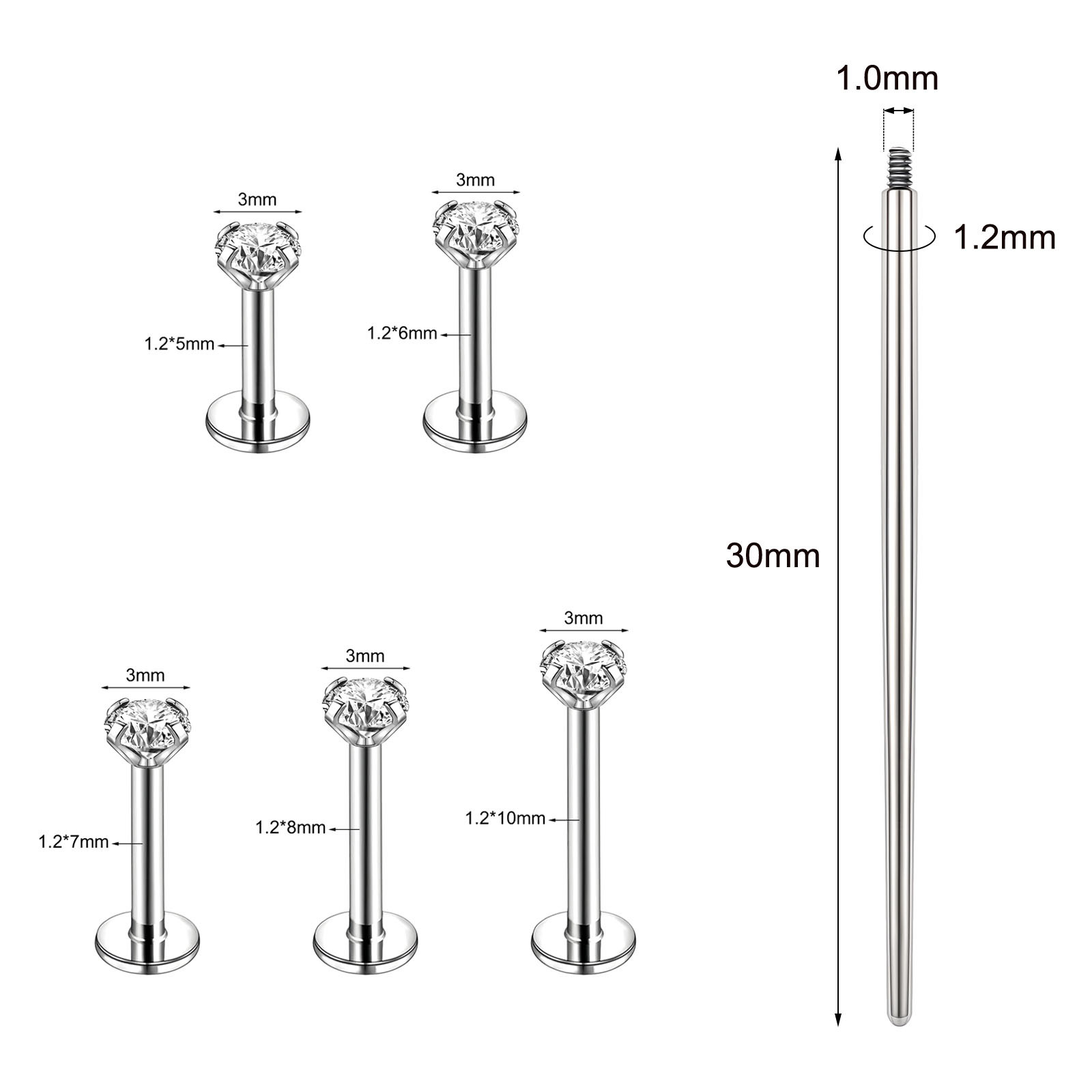 18g/16g Stainless Steel Labret Rings Flat Back Stud Earring Medusa Lip Piercing