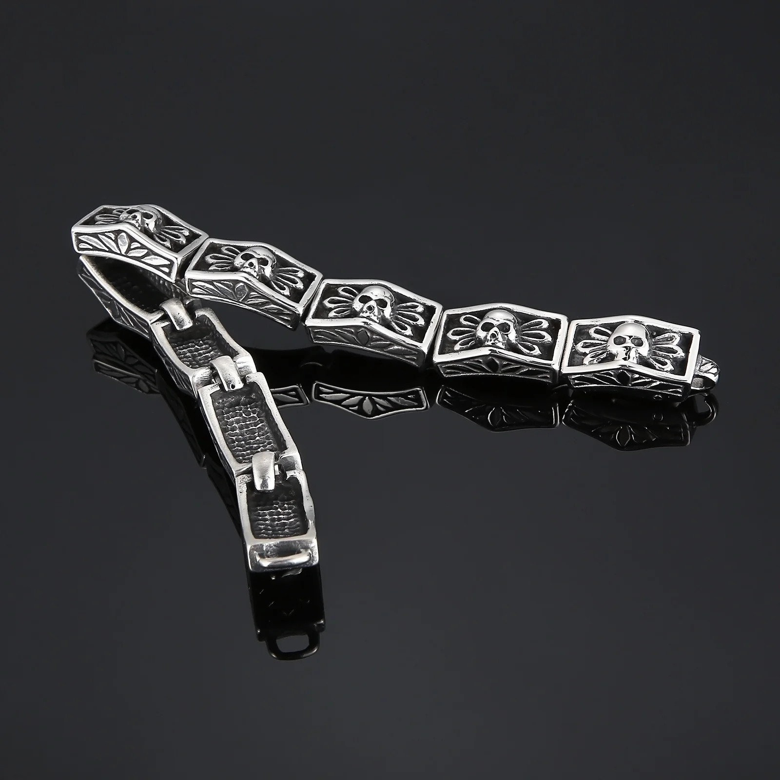 Men’s Heavy Stainless Steel Motorcycle Bike Chain Pirate Skull Biker Bracelet
