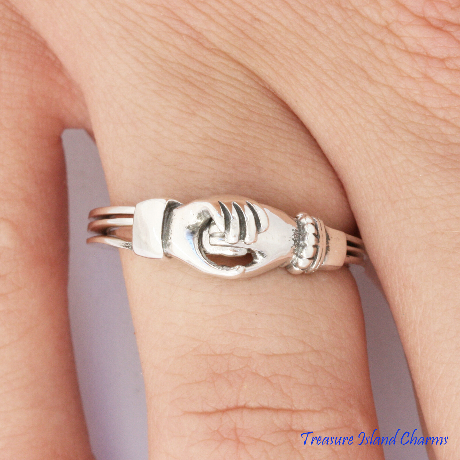 Gimmel Gimmal Claddagh Hands Heart 925 Sterling Silver Ring Opens Size 5,6,7,8,9