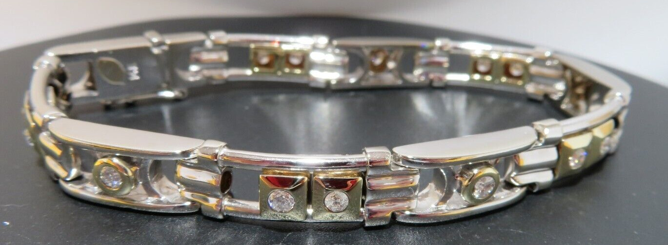 14K 2TONE MEN’S DIAMOND BRACELET 0.90 tcw 8″ LONG 9.21 MM WIDE 42.13gr (AI-2285)