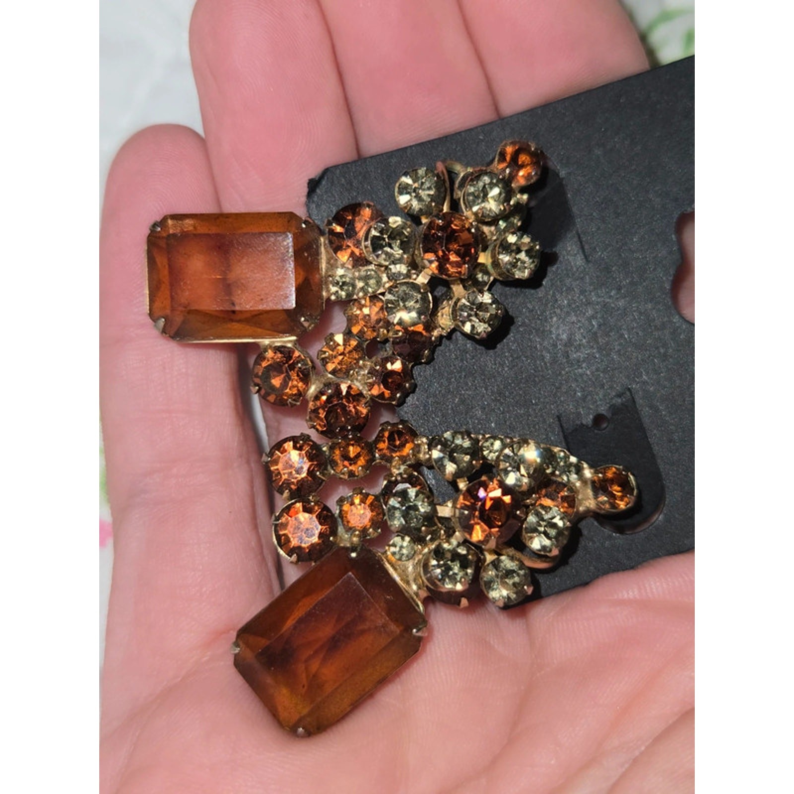 Vintage Julianna Amber and glass clip on Earrings