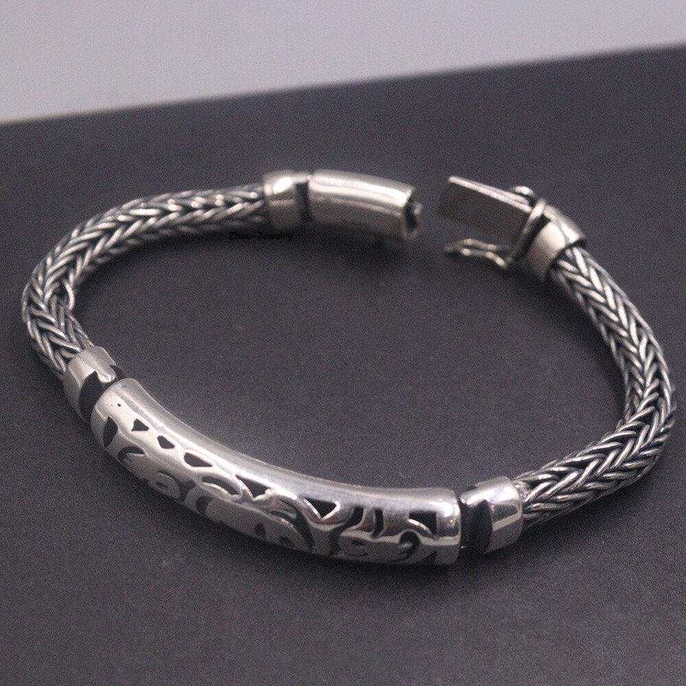 Pure S925 Sterling Silver Chain 10mm Wheat Long Tube Link Bracelet 53-54g 8.26in