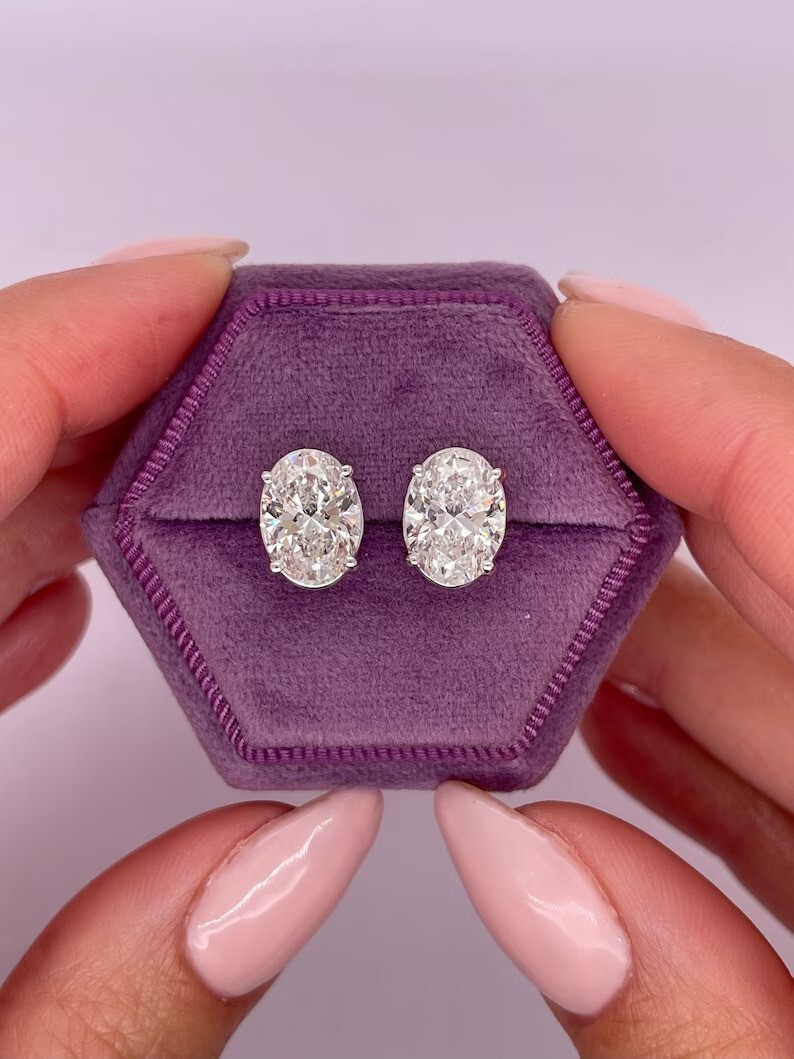 4CT 4-Prong Oval Lab Grown CVD/Diamond Stud Earrings 14k White Gold FLASH DEAL