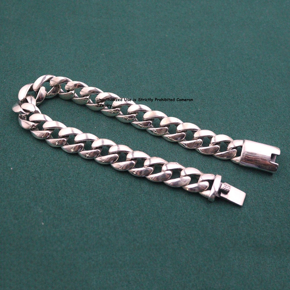 Pure S925 Sterling Silver Chain Men 11mm Cuban Curb Link Bracelet 44-45 8.26inch