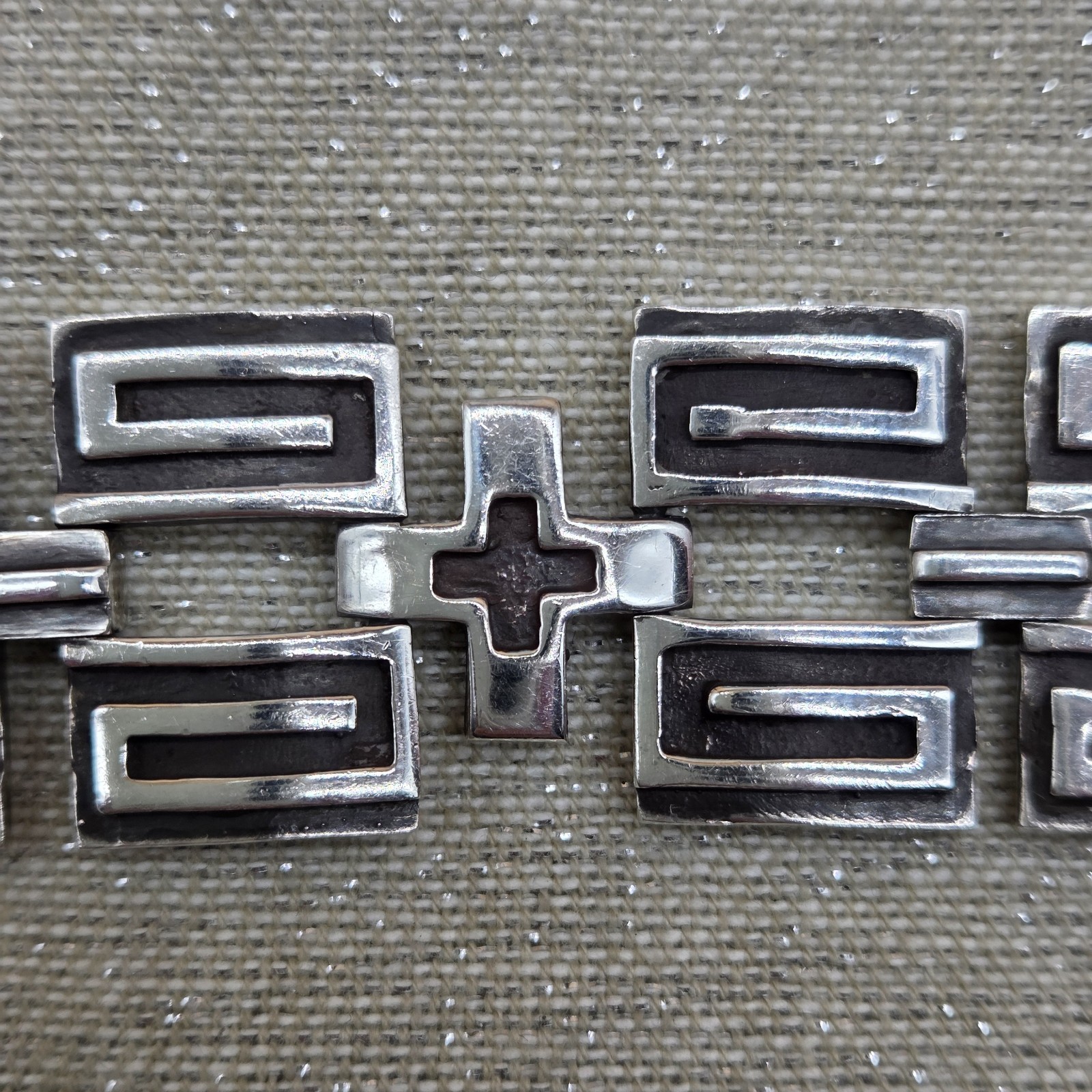Vtg Lowell Draper Navajo Native American Sterling Silver Cross Link Bracelet 81g