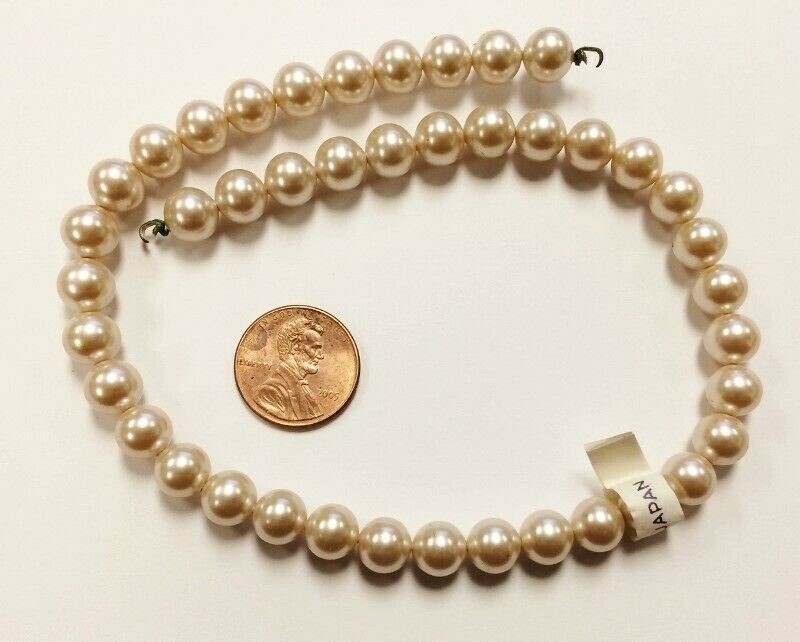 1 VINTAGE JAPAN GLASS PEARL 8mm. BEADED TIPPED END 13″ STRING SECTION L912