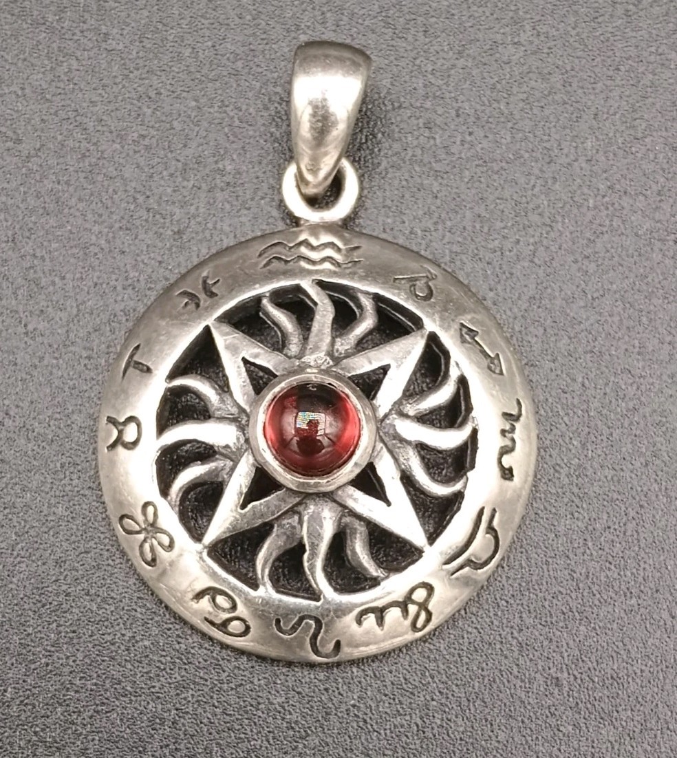 Vintage Sterling Silver.925 Peter Stone PSCL Garnet Zodiac Symbol Pendant