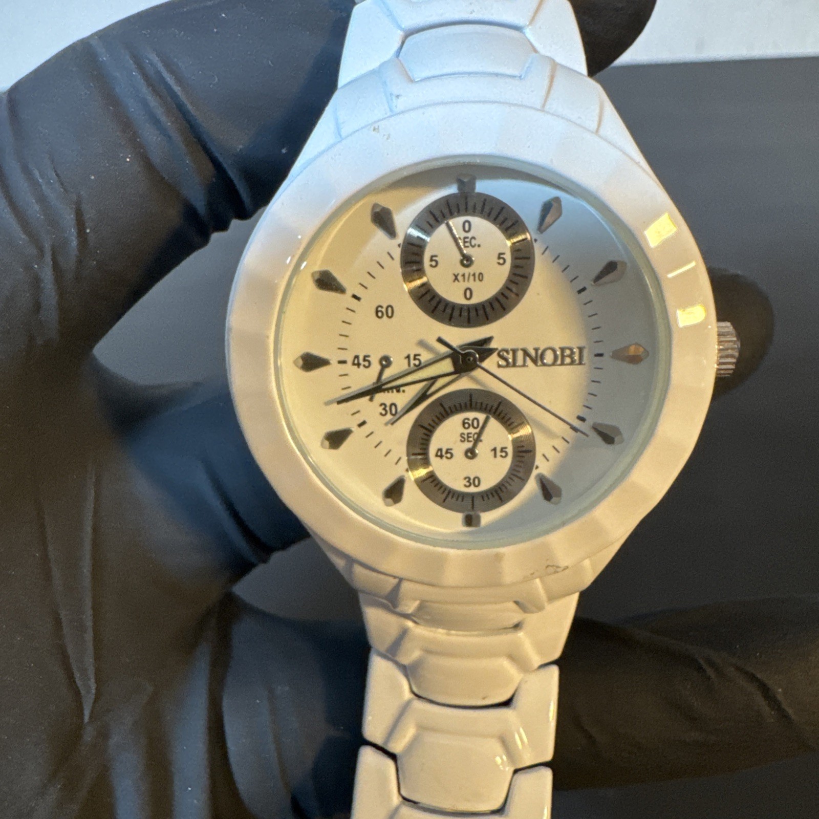 SINOBI 3595G White Quartz Watch Ceramic Style Bracelet New Battery
