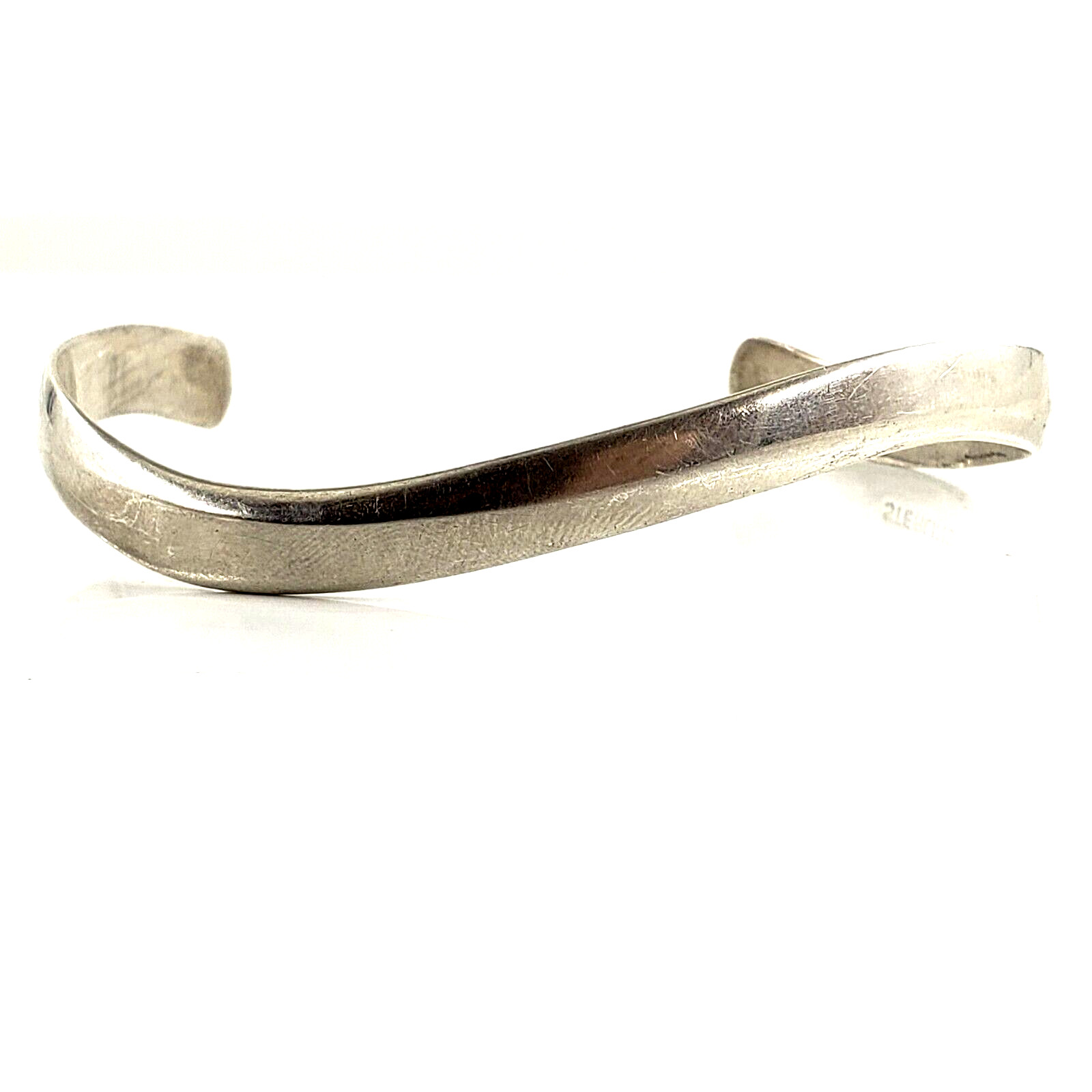Sterling Silver Wavy Cuff Bracelet 6.5 Inch Modernist Abstract Artisan Vintage