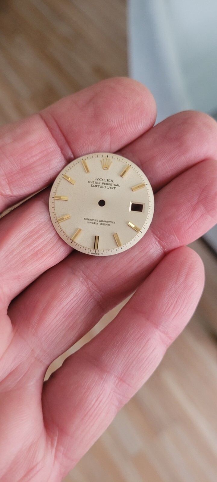 Rolex 100% genuine pie pan 36 mm non quick set 1601 dial silver rare markers!