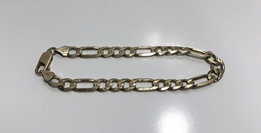 Vintage Solid 10k Yellow Gold Figaro Bracelet 8.75″~7.60MM Signed “PGDA”