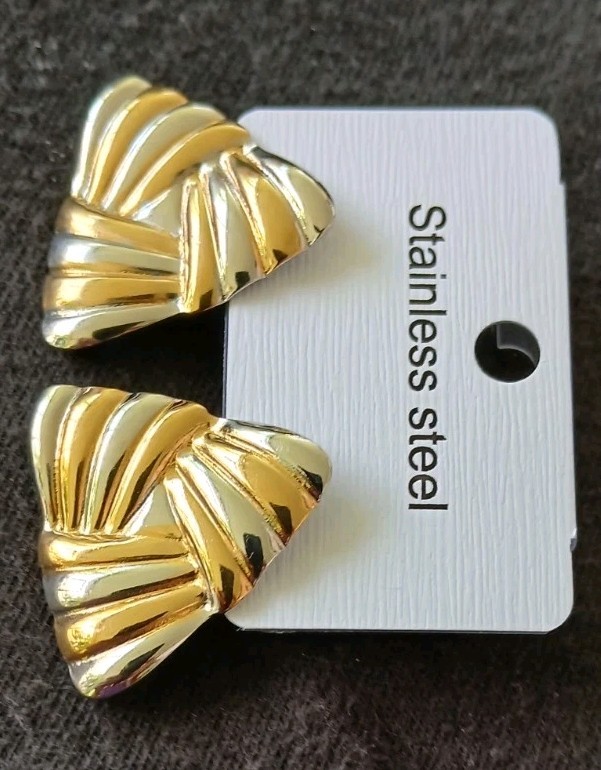 Gold & Silver Tone Stainless Steel Triangle Stud Earrings