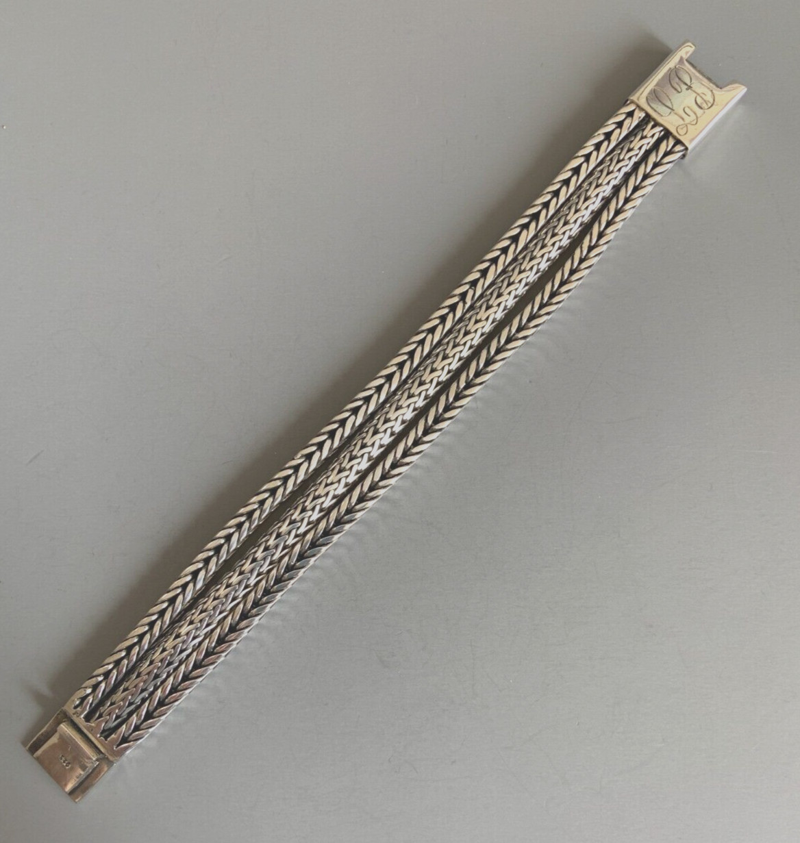 Sterling Silver 3-Strand Bali Style Foxtail Weave Woven 8″ Bracelet UNISEX 108g