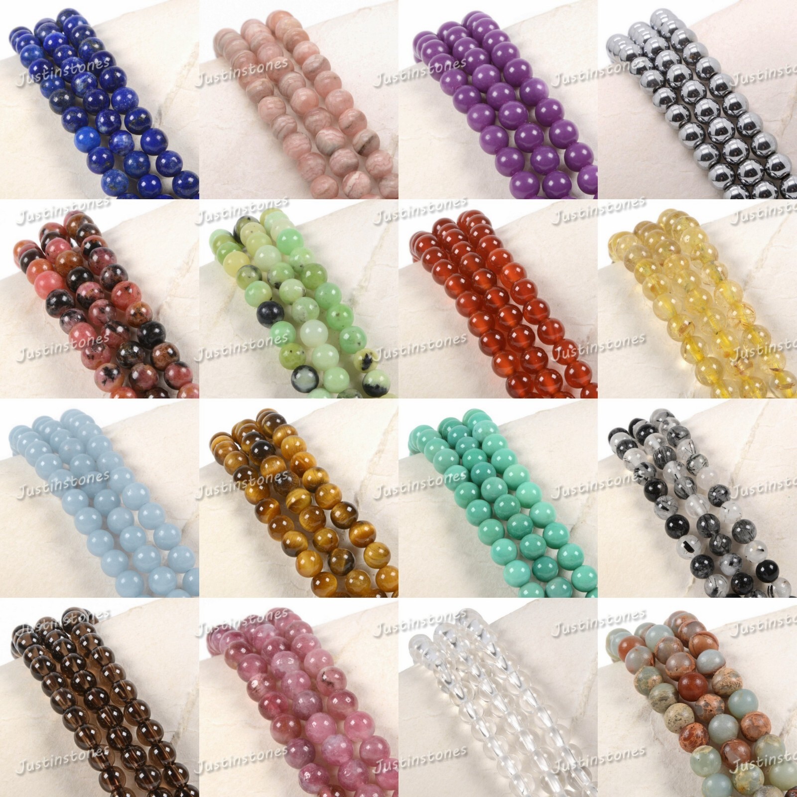 4mm Fashion round gemstone beads 3pcs stretchable bracelet 6.5 inch