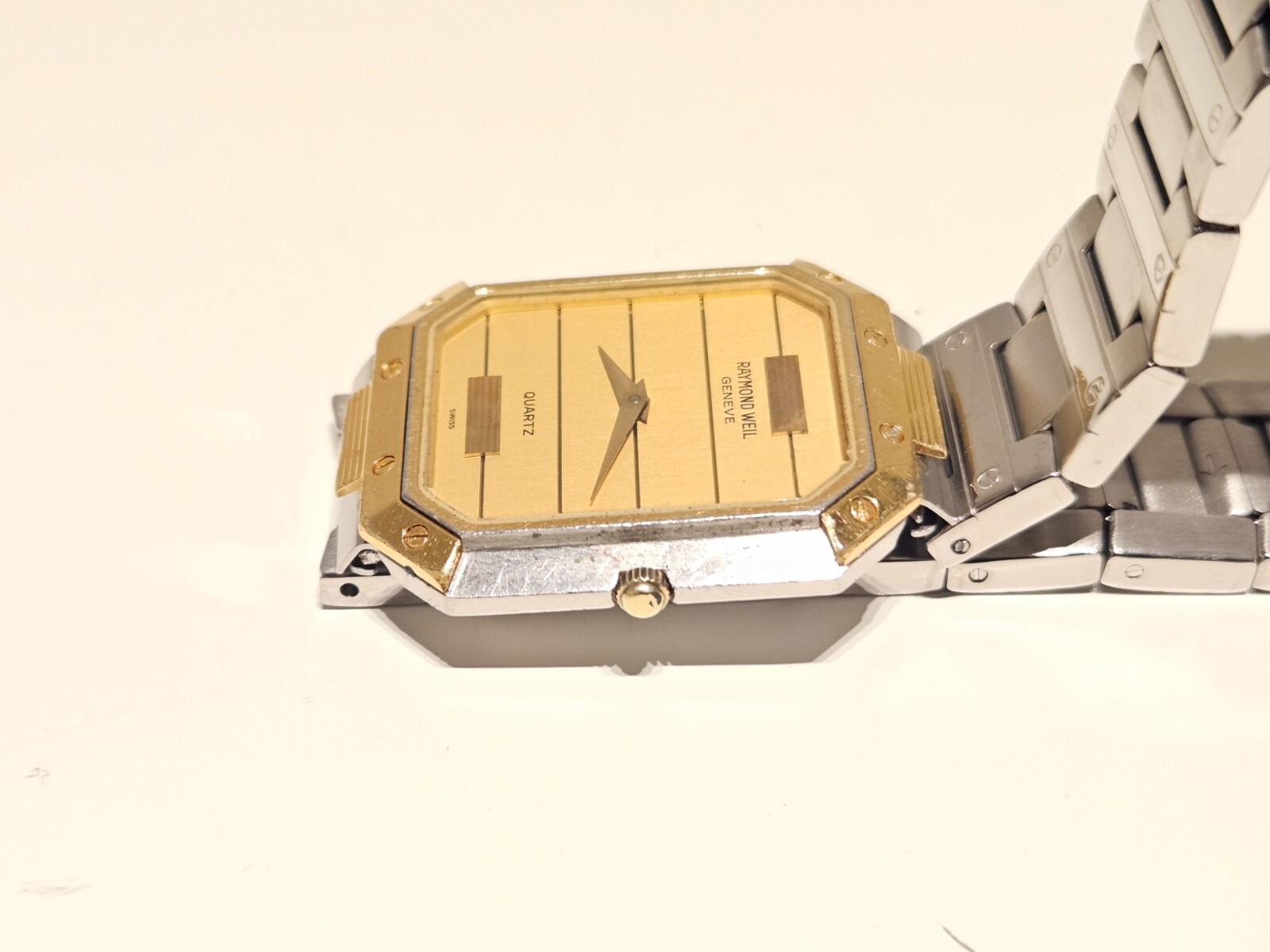 VINTAGE RARE RECTANGLE MEN’S TWO TONE ST. STEEL QUARTZ WATCH “RAYMOND WEIL” 9034
