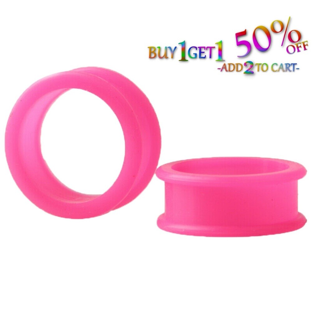 Pair 12g-50mm PINK SILICONE FLAT FLARE TUNNELS Double Gauges Thin Flesh 2007
