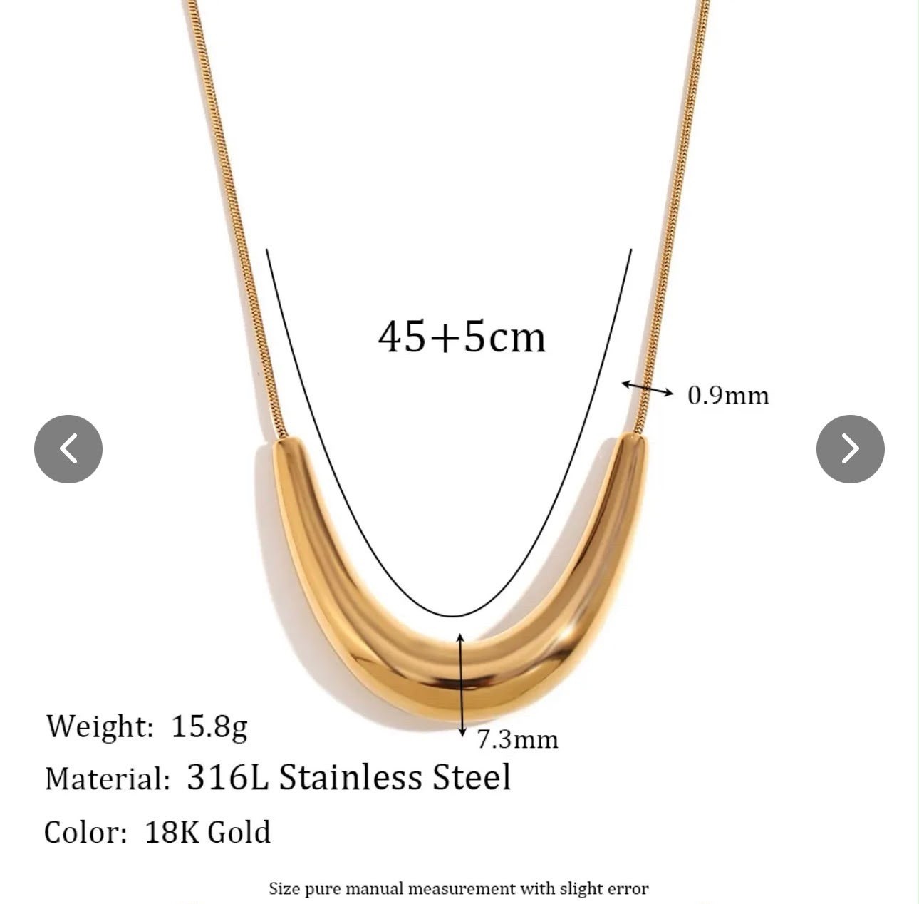 Gold Tone 316L Stainless Steel Cable Chain Cross Pendant Necklace 45+5cm