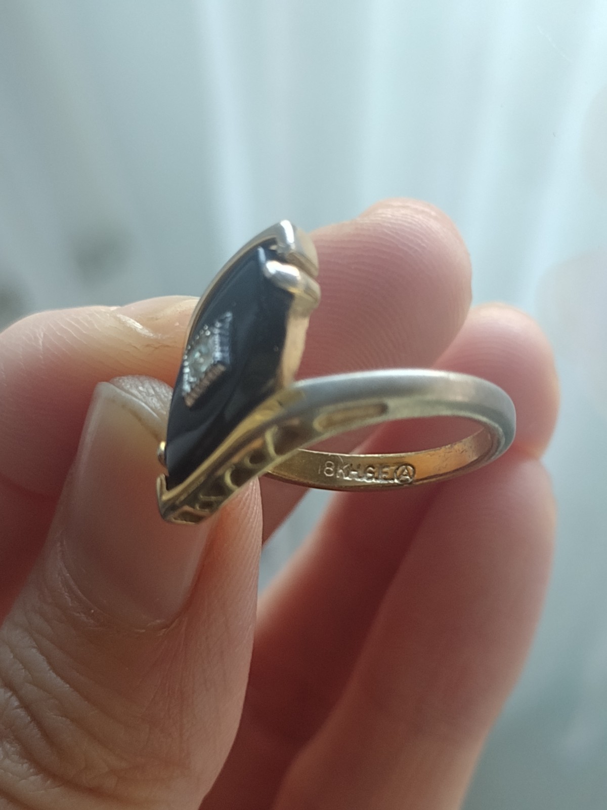 Vintage Bypass Cocktail Ring Marquise Black Stone Crystals 18K Gold Plated