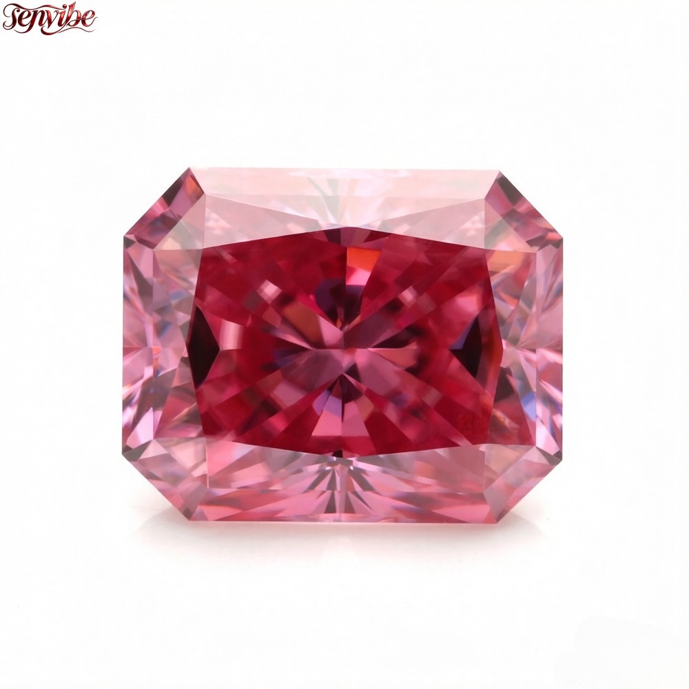 0.5~5ct VVS1 Pink Radiant Excellent Cut Moissanite Loose Gemstones for Jewelry