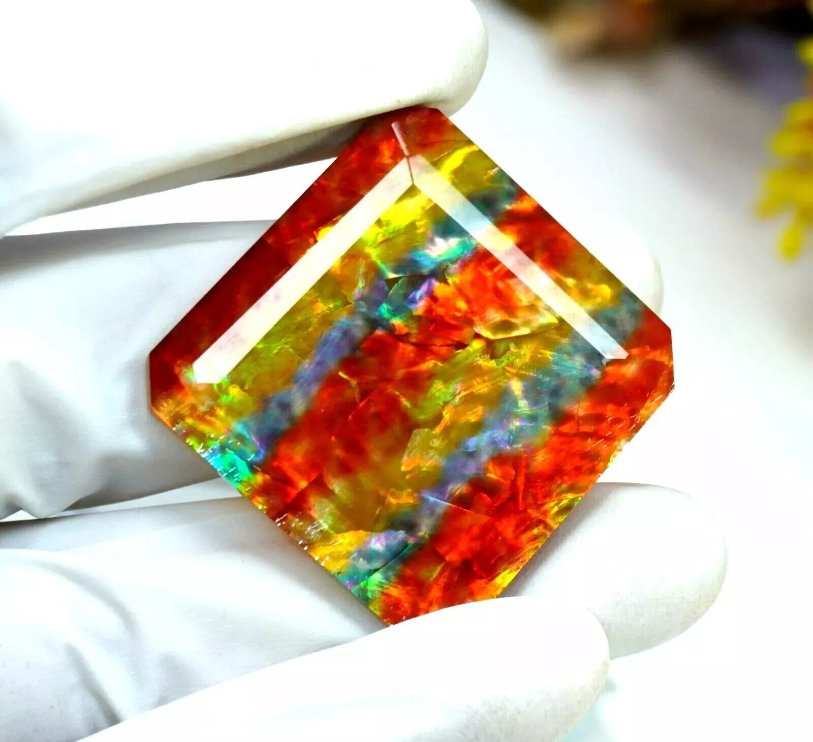 Ammolite North America Natural 95.58 Ct Radiant Cut Loose Gemstone