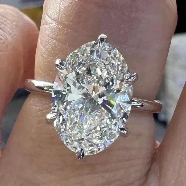 4.20 Ct Lab-Created Oval Cut White Diamond Engagement Ring 14K White Gold Plated