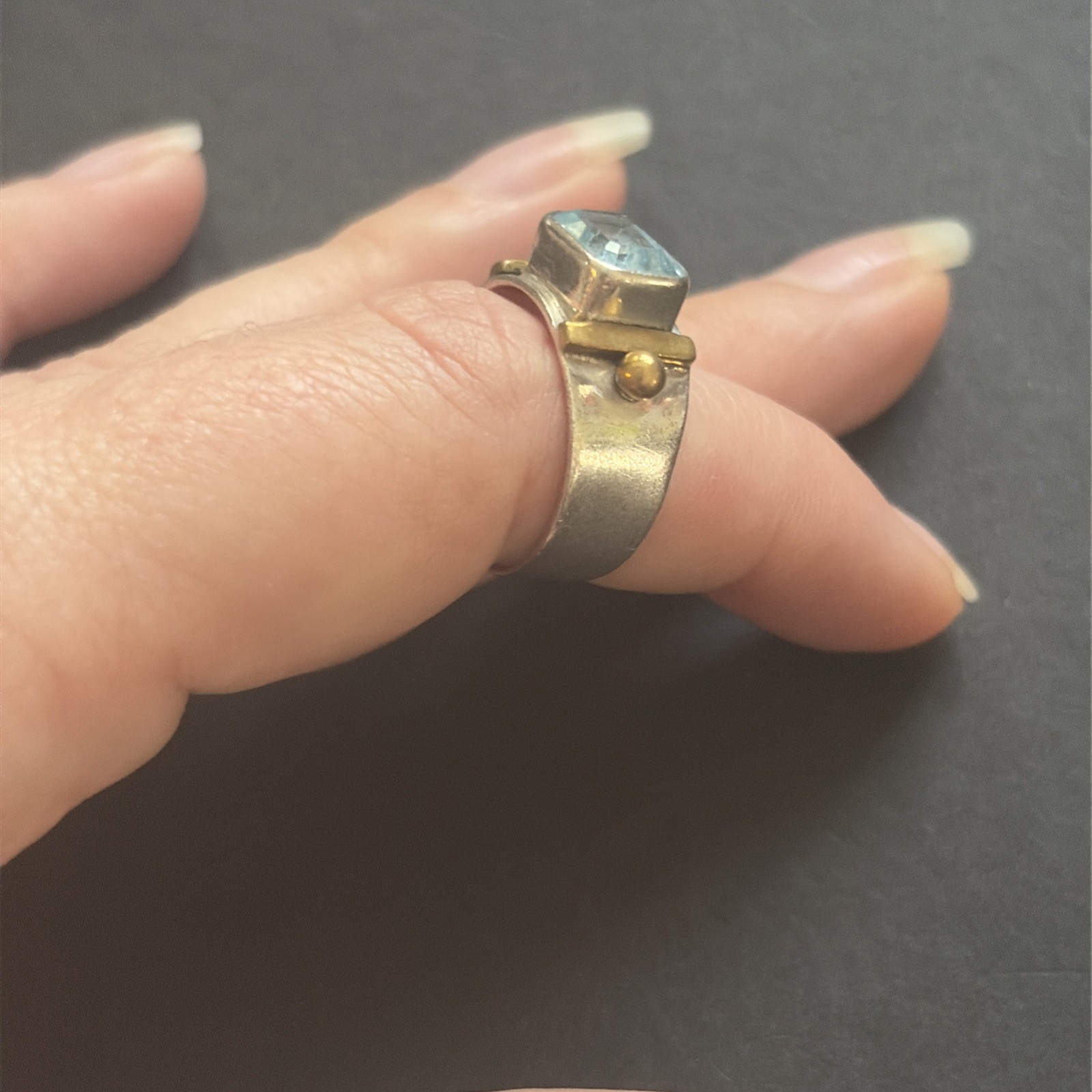 Vintage Starling Silver Blue Topaz Ring Size 7.5 925