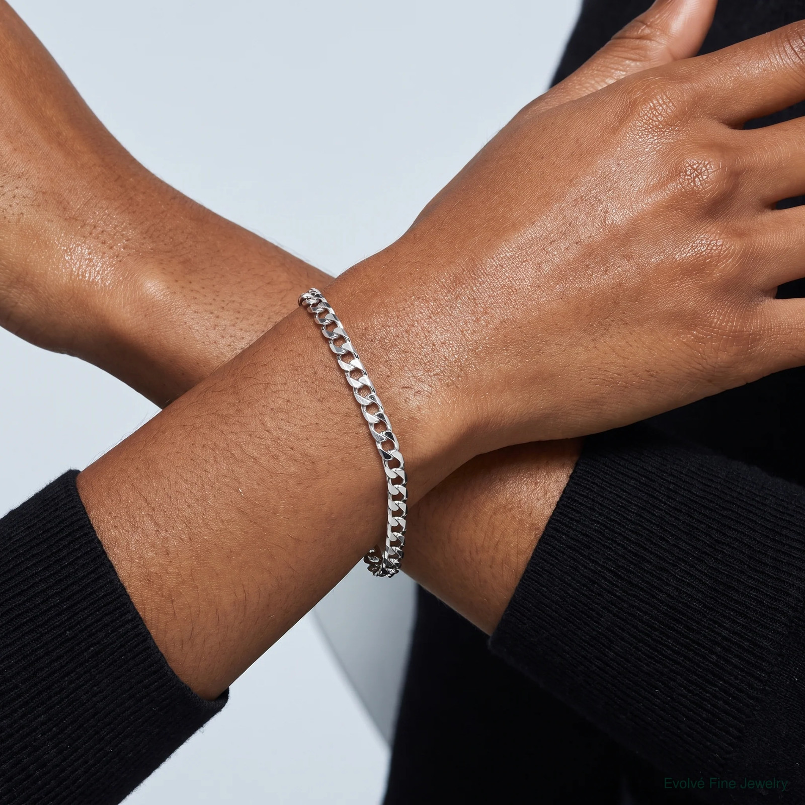 Sterling Silver RH-Plated 3.25mm Diamond-Cut Square Curb Chain Bracelet 7″-9″