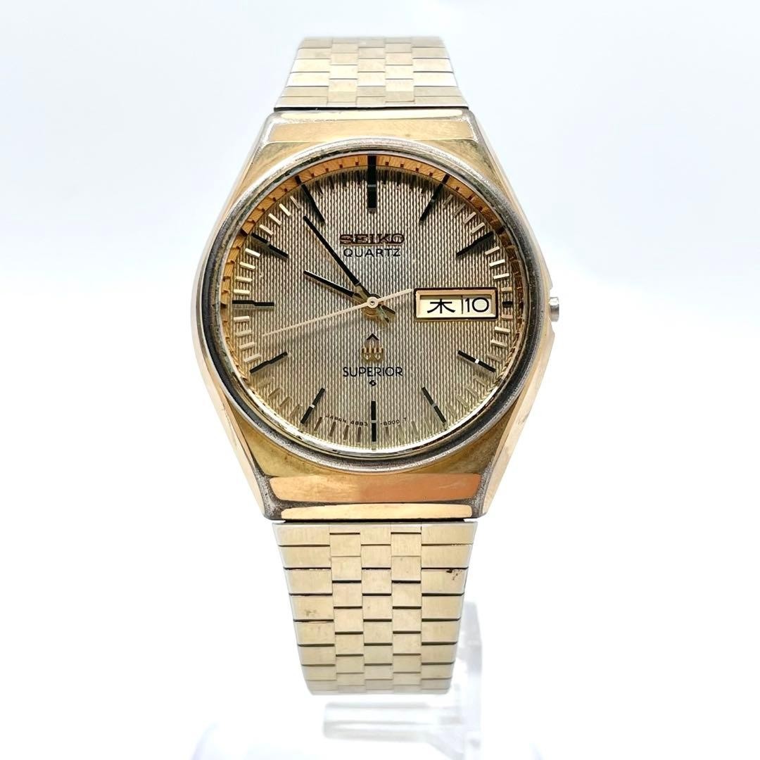 SEIKO SUPERIOR 4883-8100 Quartz Day Date Watch Gold Dial SS Bracelet 35.6mm 1977