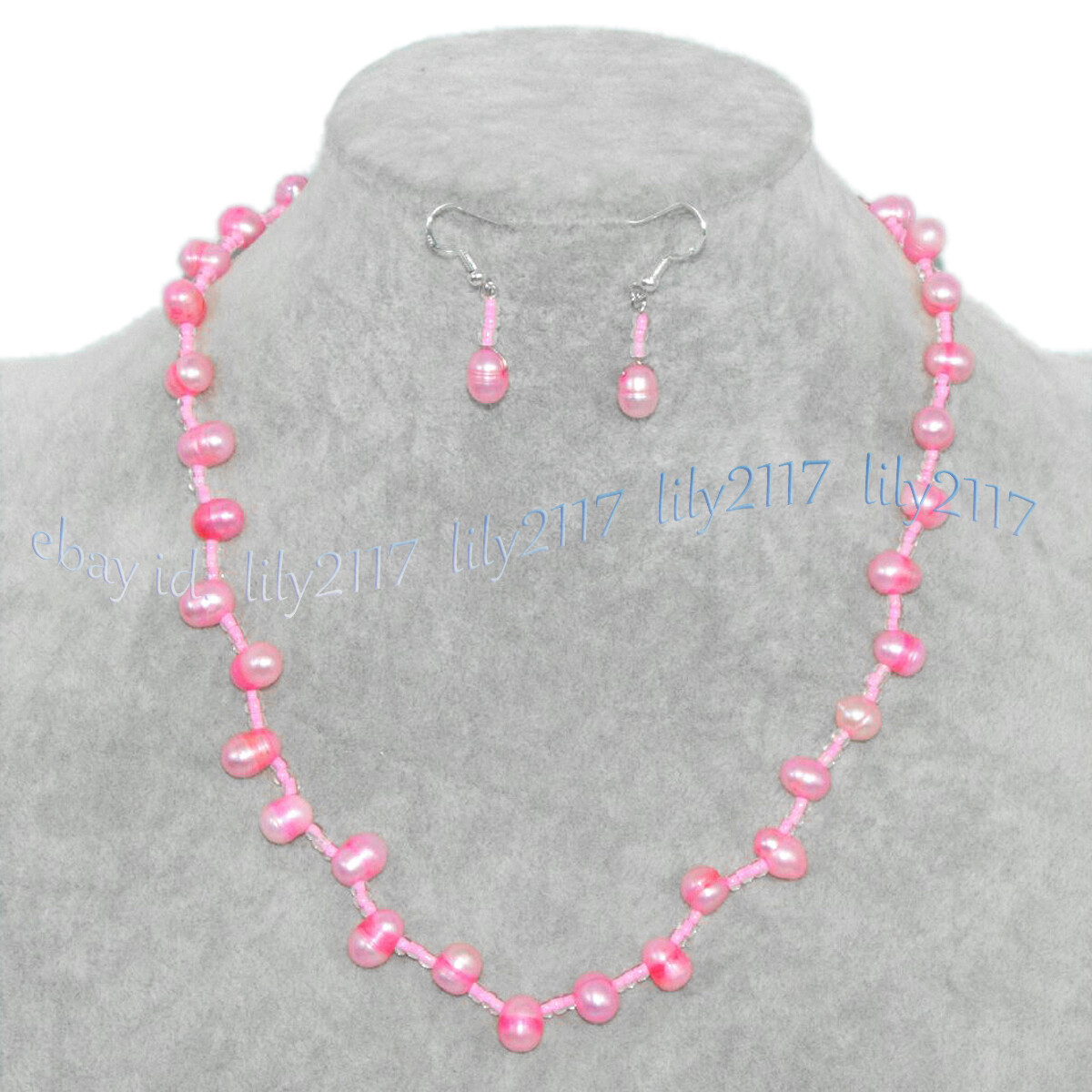 7-9mm Pink Freshwater Baroque Pearl Oval Beads Necklace Earrings Set 14-72 inch
