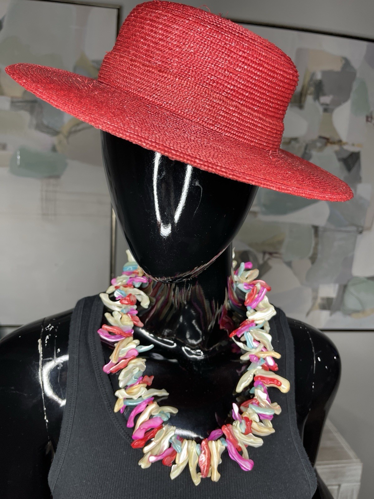 Statement Necklace Pink Blue Ivory Coral Style Beaded Choker Coastal Beach Boho