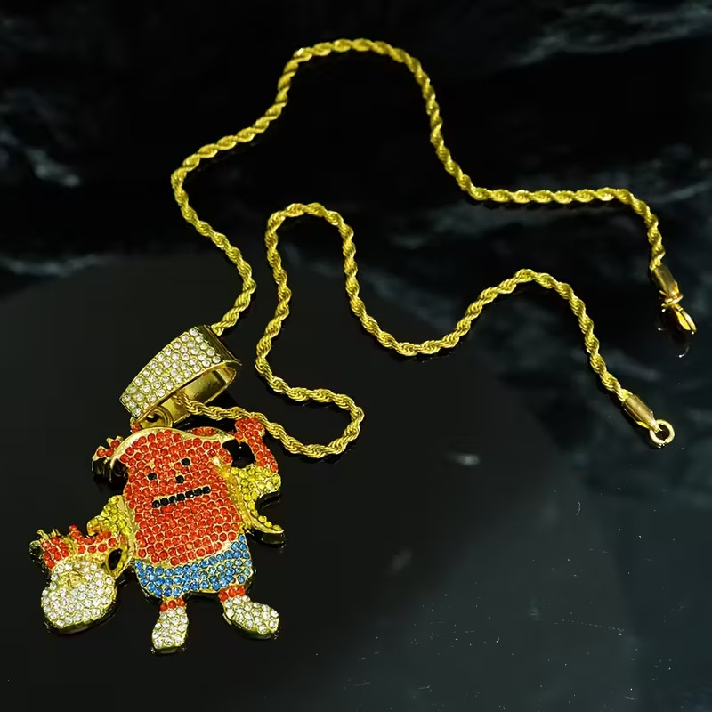 Kool Aid Man Money Bag Pendant & 18″ 20″ 24″ Rope Stainless Steel Chain Necklace