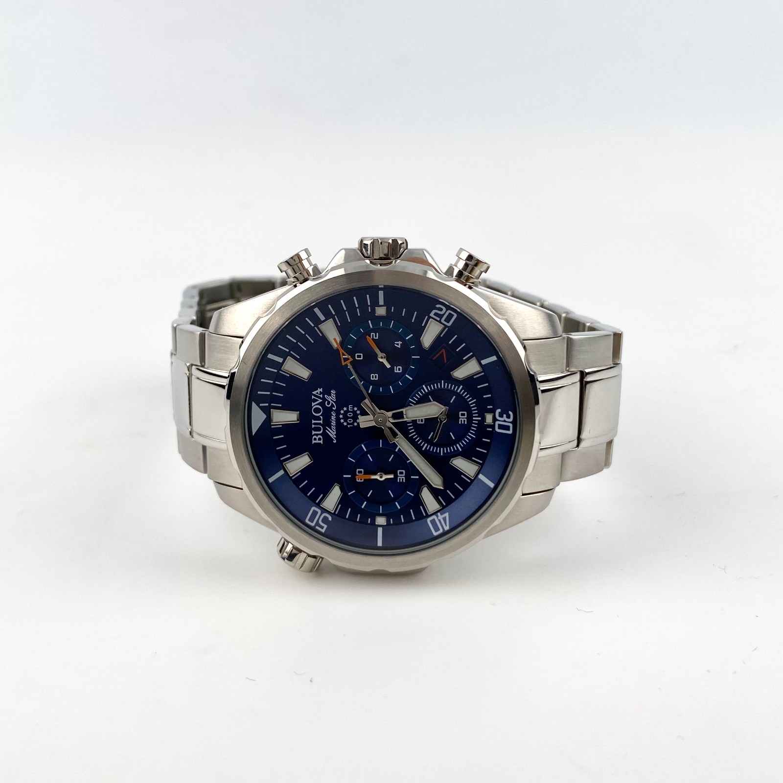 Bulova Marine Star Men’s Chronograph Watch Blue Dial Stainless Steel 43mm 96B256
