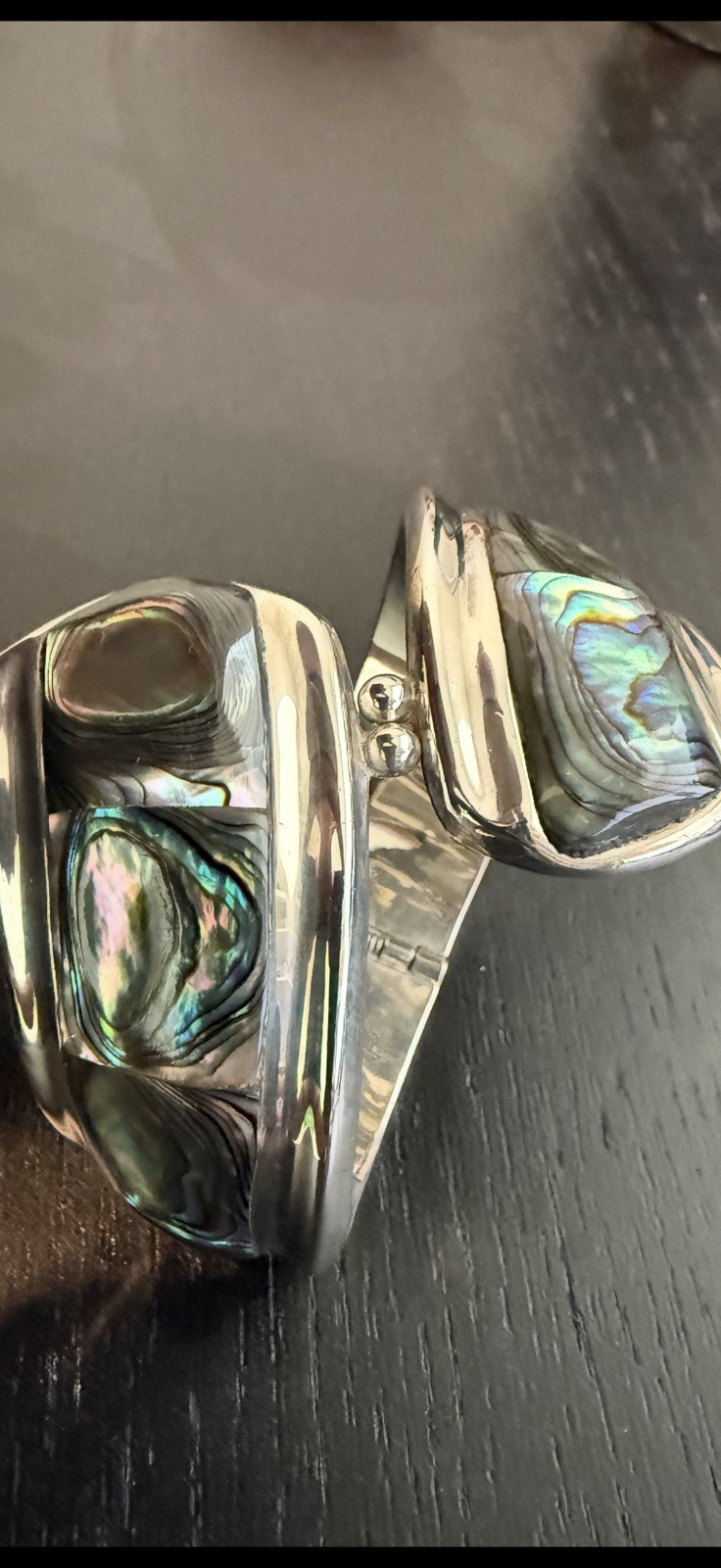 Vintage TAXCO Sterling Silver & Abalone Bypass Clamper Spring-Hinge TR-164
