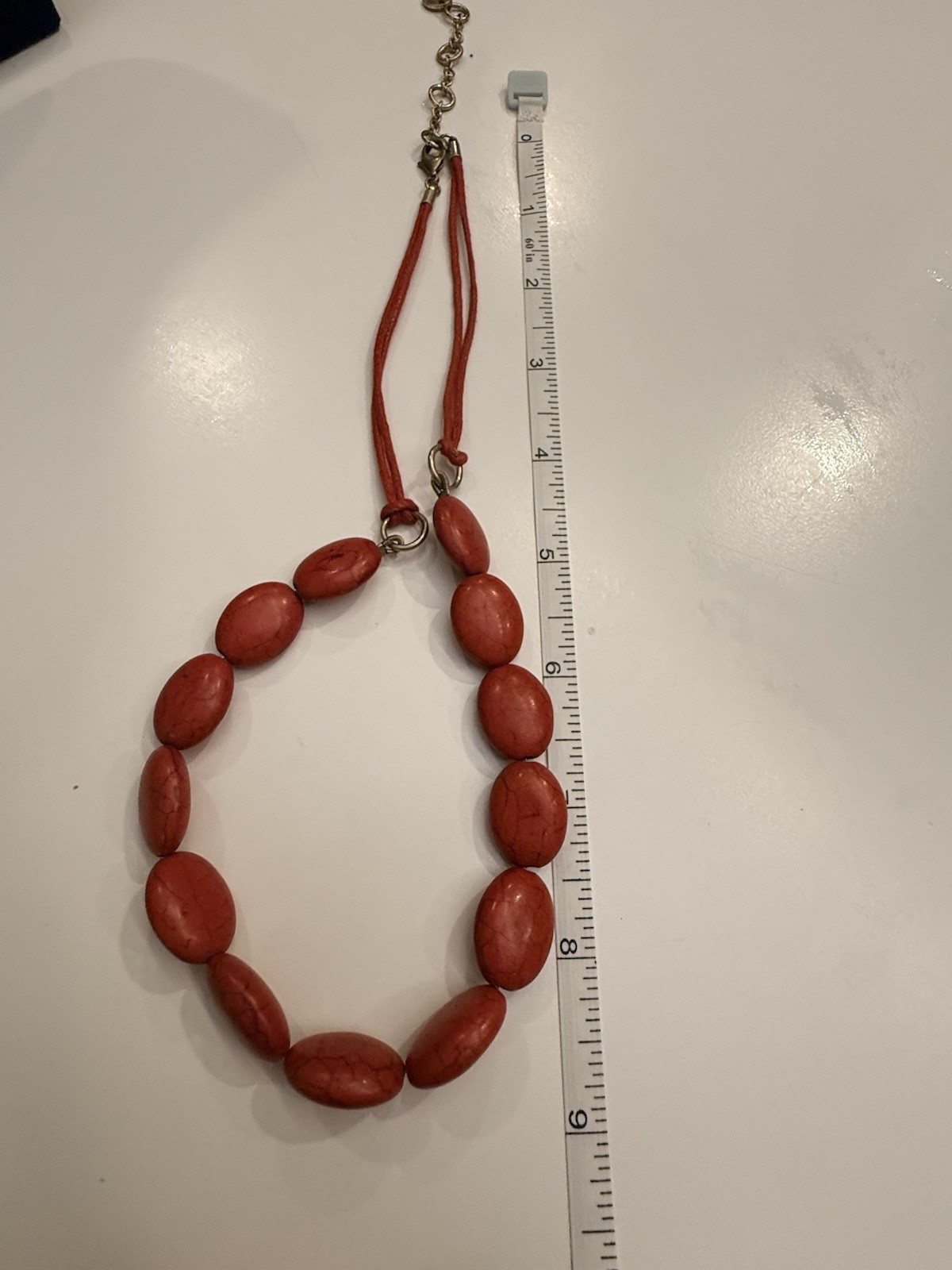 Karma Bella Signed Red Chunky Beaded Necklace Boho Statement Jewelry