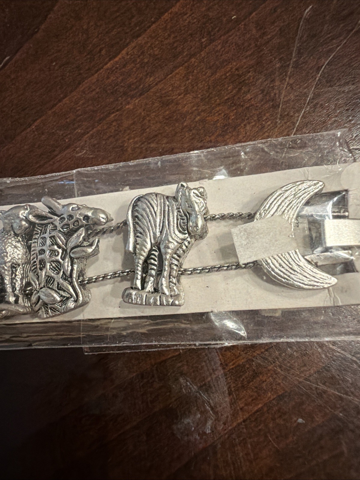 Vtg Safari Animal Slide Charm Bracelet NOS New on Card Lion Tiger Zebra Cheetah