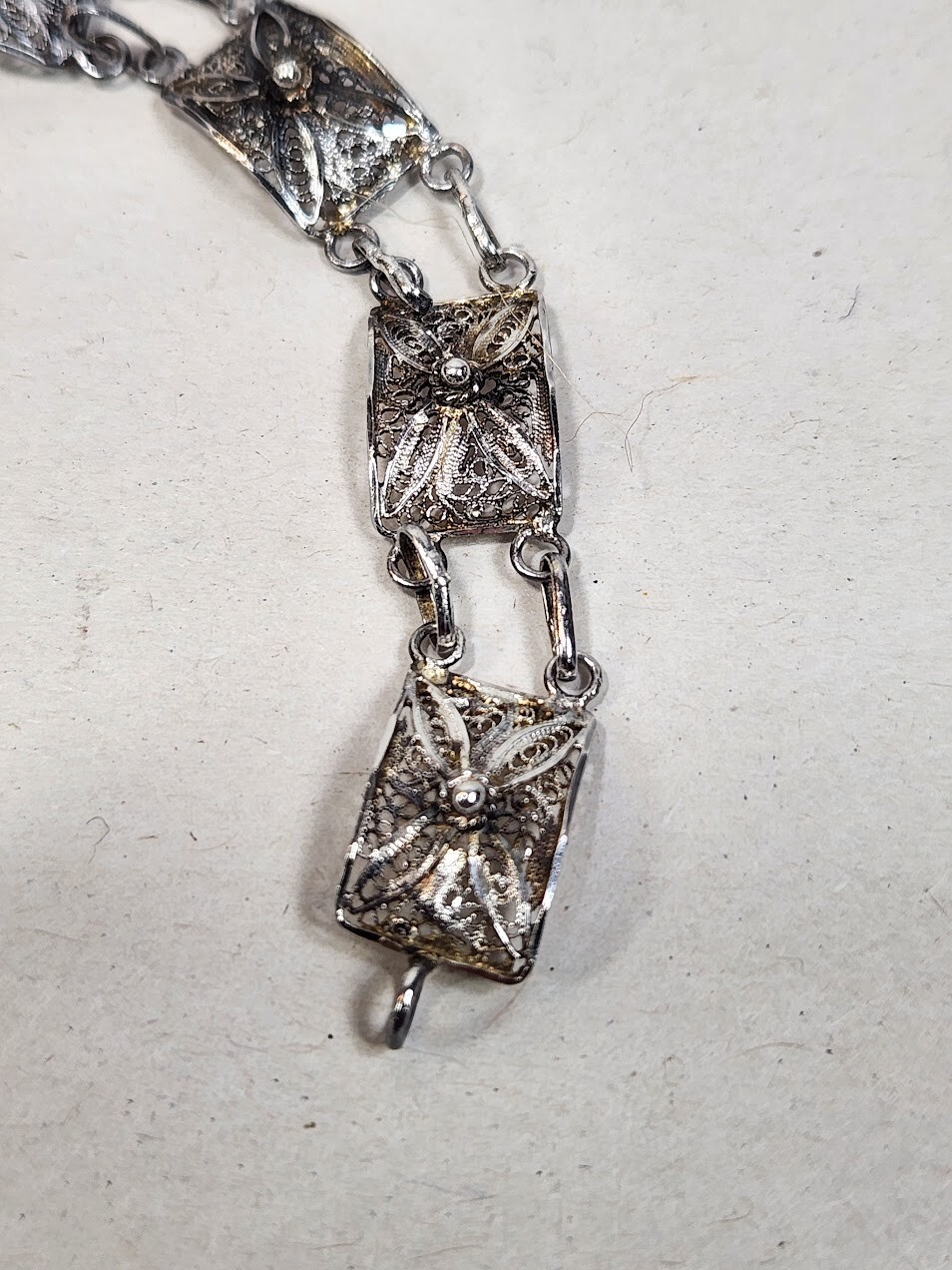 Topazio Portugal Link Articulated Filigree 925 Sterling Silver Bracelet 7.25in