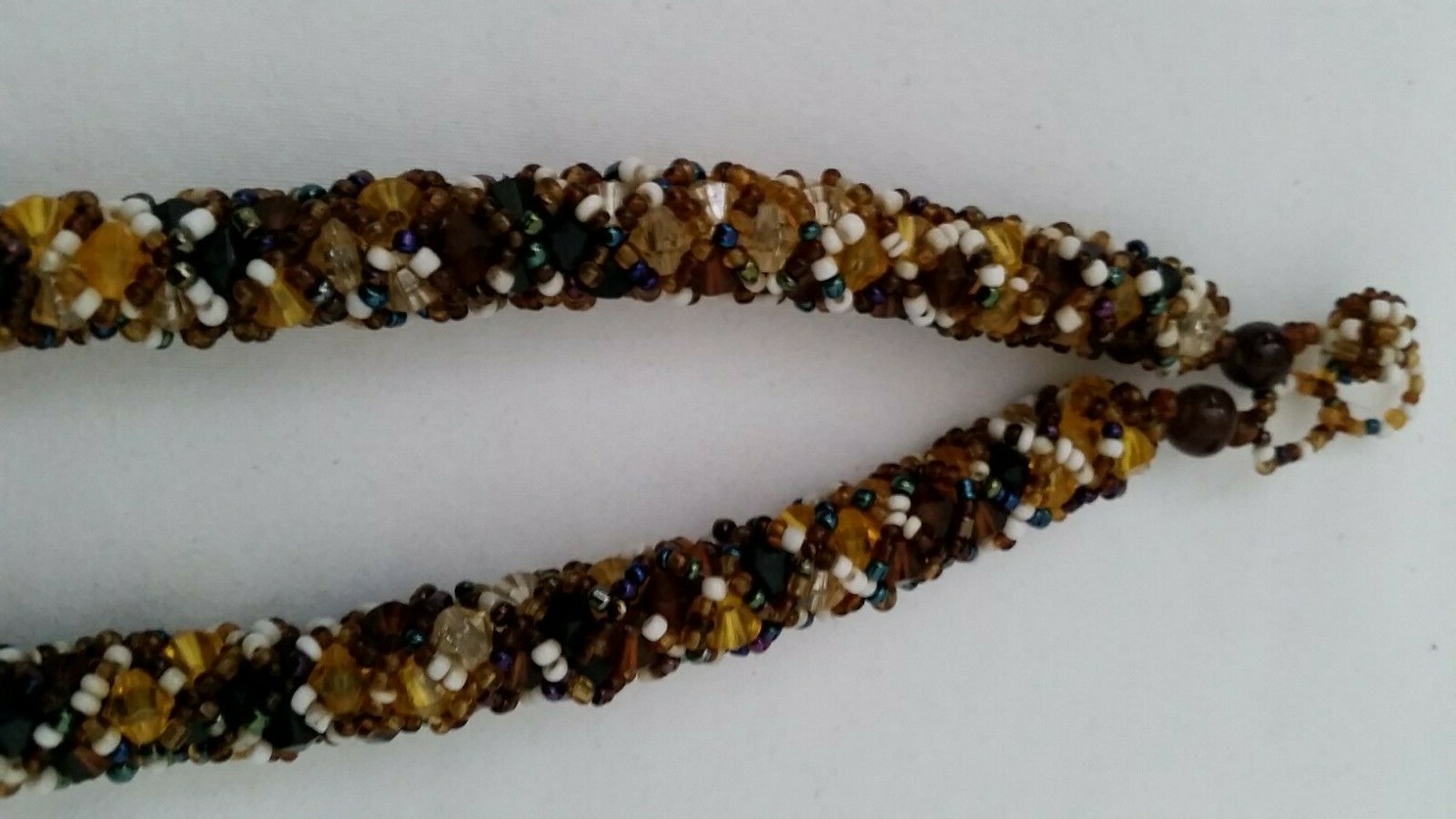 Handmade Necklace GLASS BEADS BRONZE GOLD BLUE KHAKI BEIGE Choker 18 inch Adjust