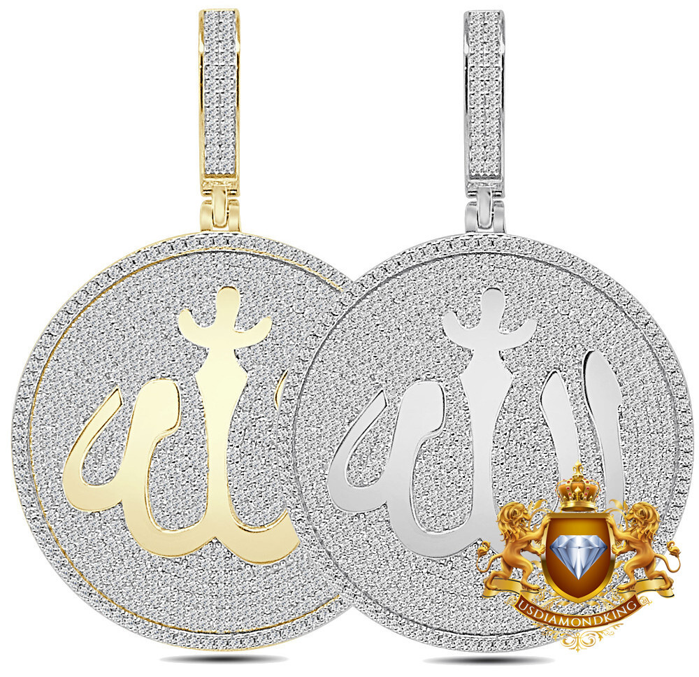 Real Genuine 9.50 Cwt. Authentic MOISSANITE Allah Muslim God Charm Pendant 3”