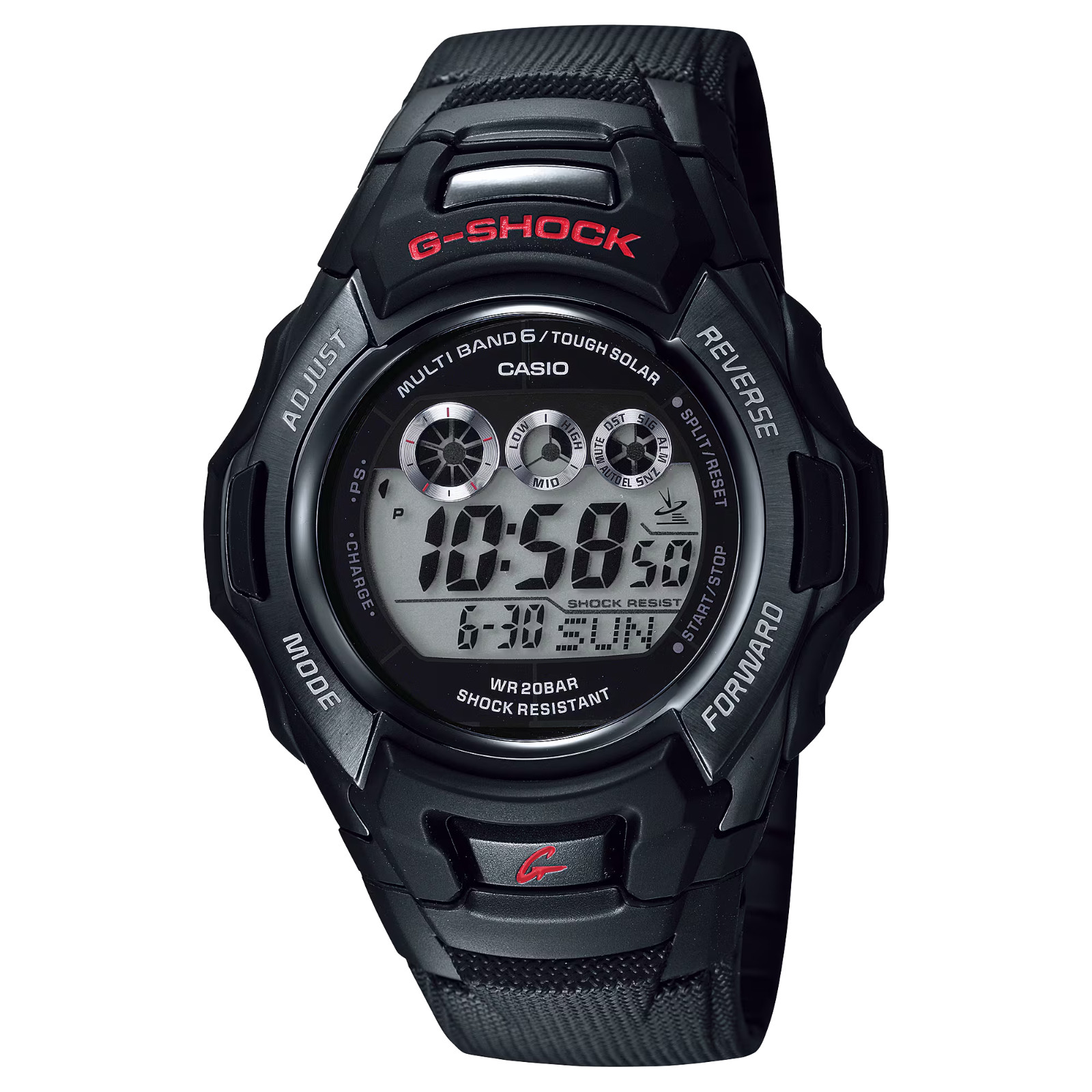 Casio GWM530A-1, G-Shock Chronograph Watch, Solar Atomic, 4 Alarms, 200 Meter WR
