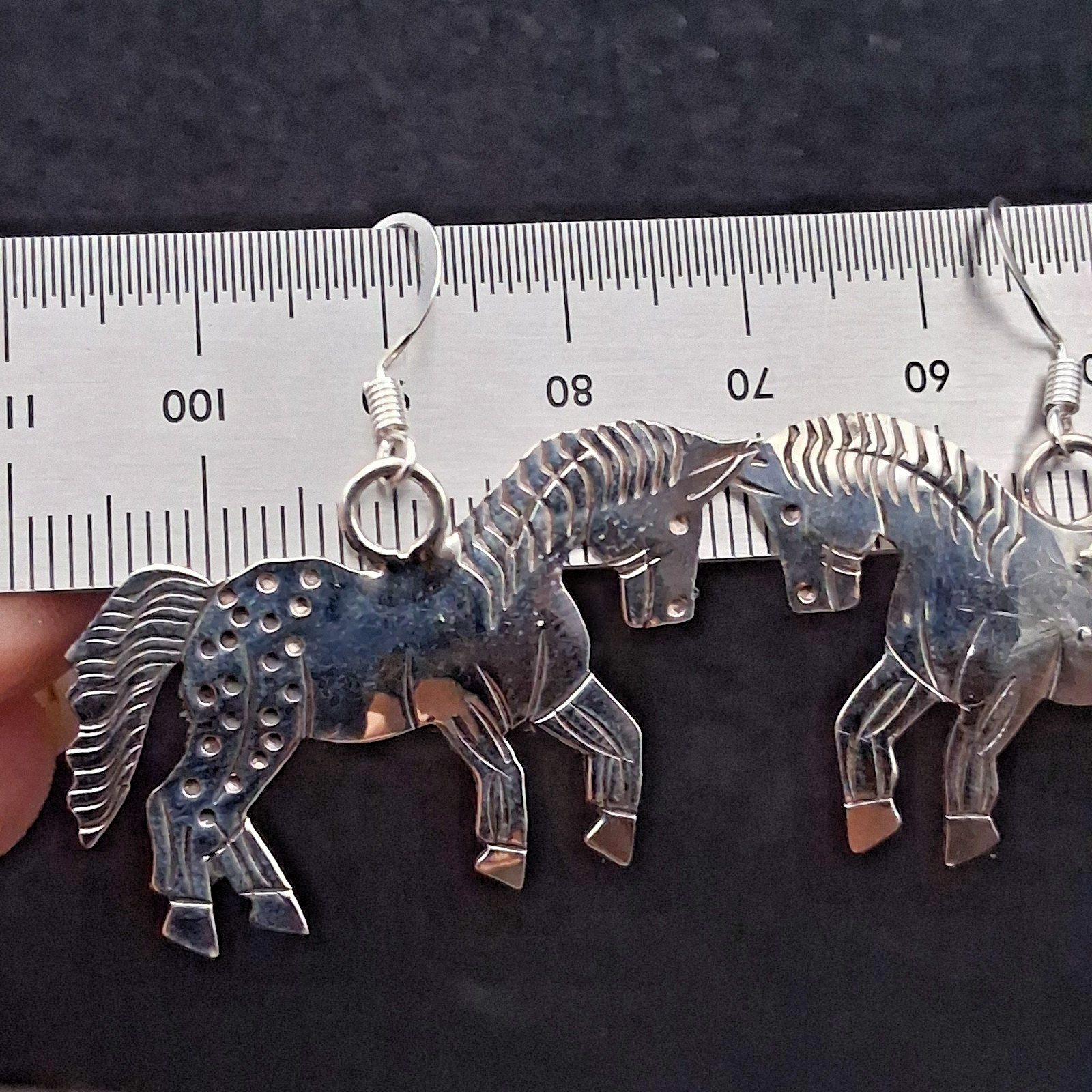 Native American Sterling Silver Horse Dangle Earrings Louise Yazzie Signed LY