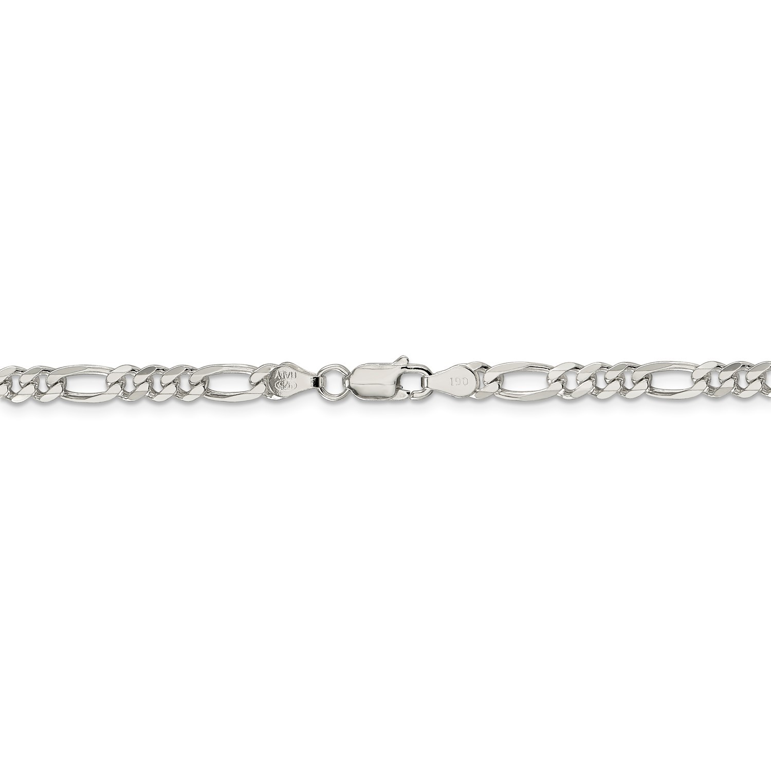 Sterling Silver 4.75mm Pave Flat Figaro Link Chain w/ Lobster Clasp 16″ – 30″