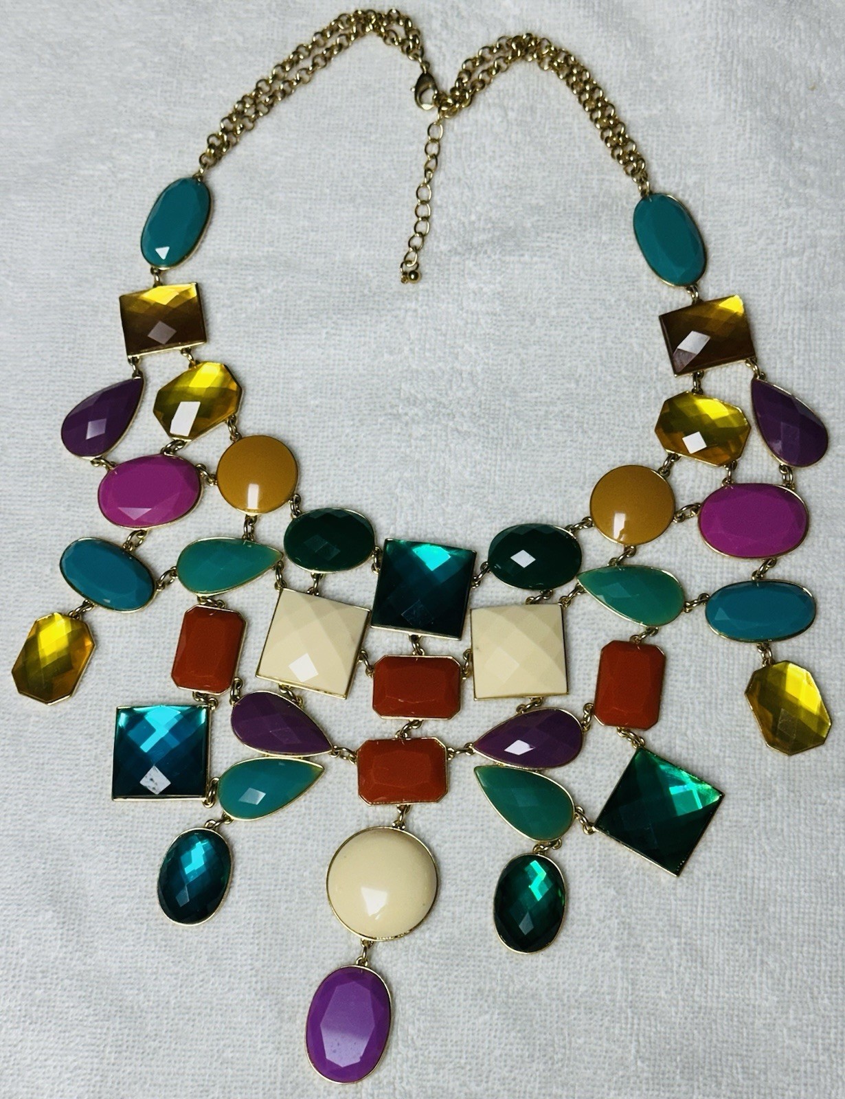 Statement HUGE Bib Colorful Blue Gold Purple Cabochon Collar Necklace n0115