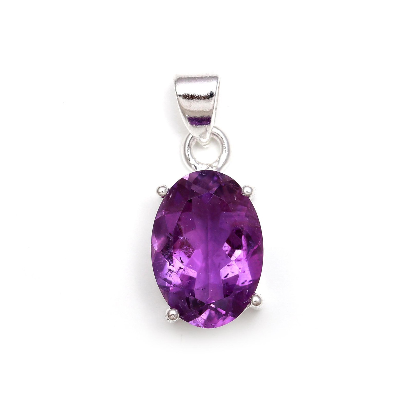 Natural Purple Amethyst Oval Pendant 925 Sterling Silver Jewelry Gift For Lovers