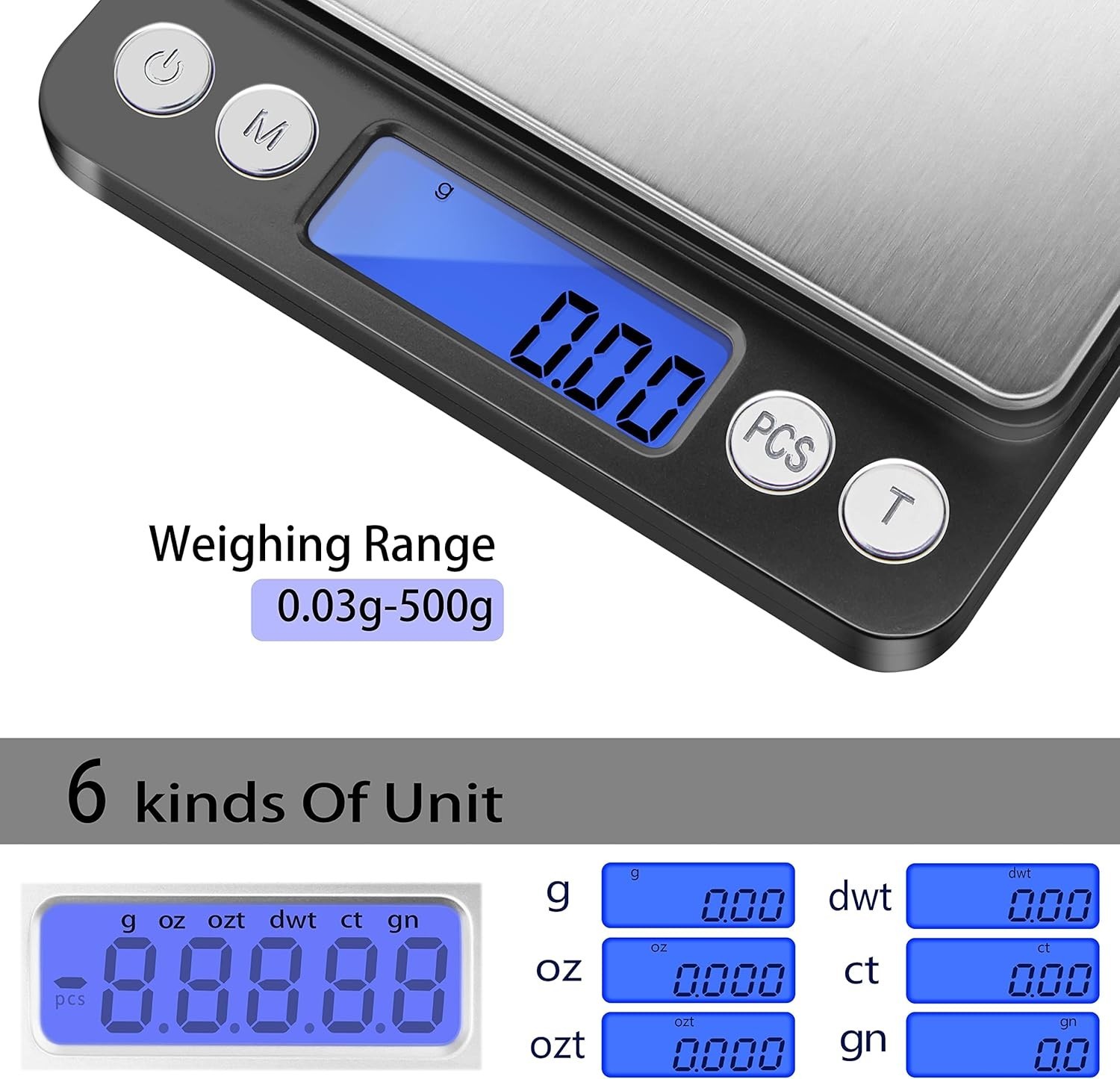 Compact Digital Scale with TARE Function & 2 Trays – Weigh Food, Herbs & Jewelry