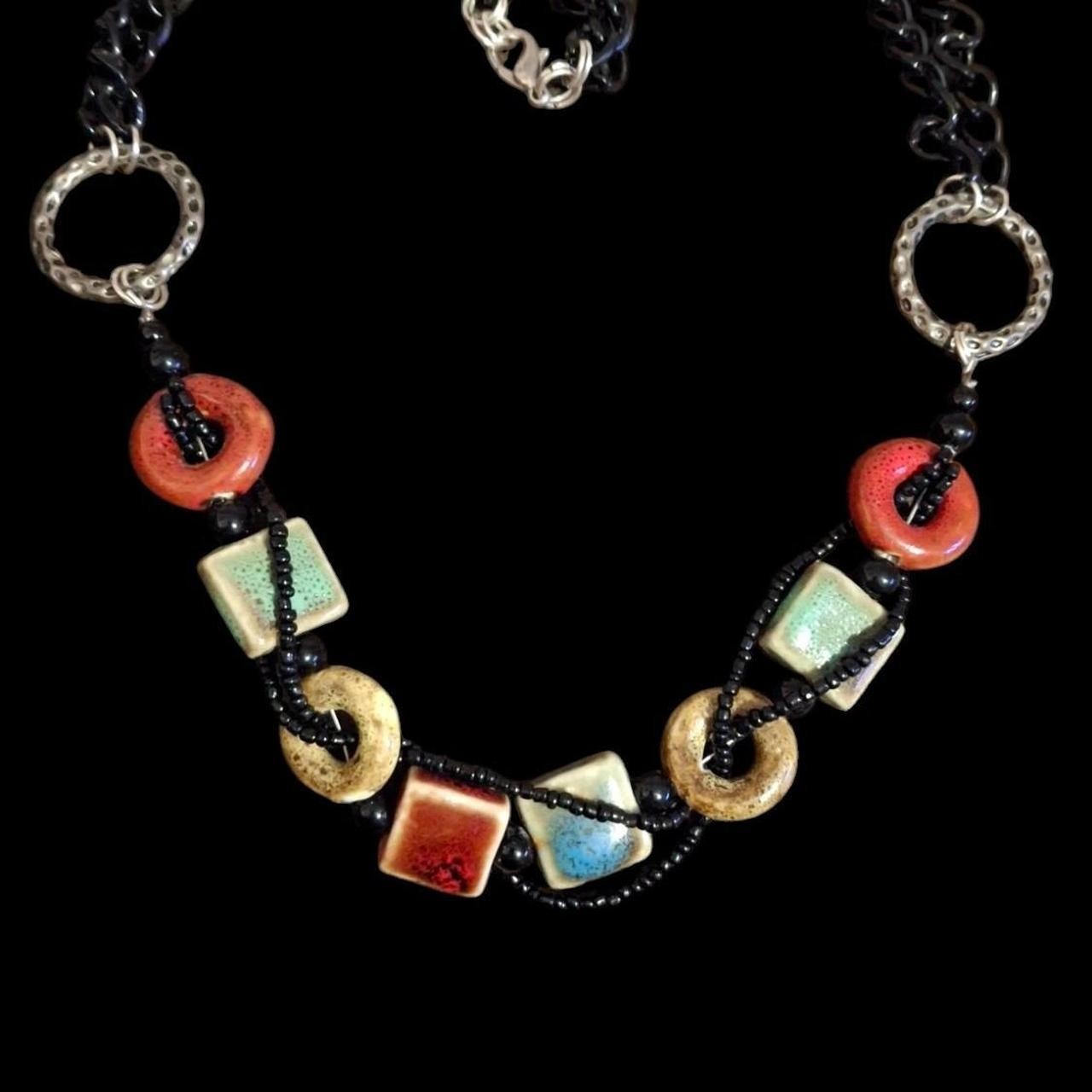Multicolour ceramic beaded necklace with black chain #boho #festivalvibes
