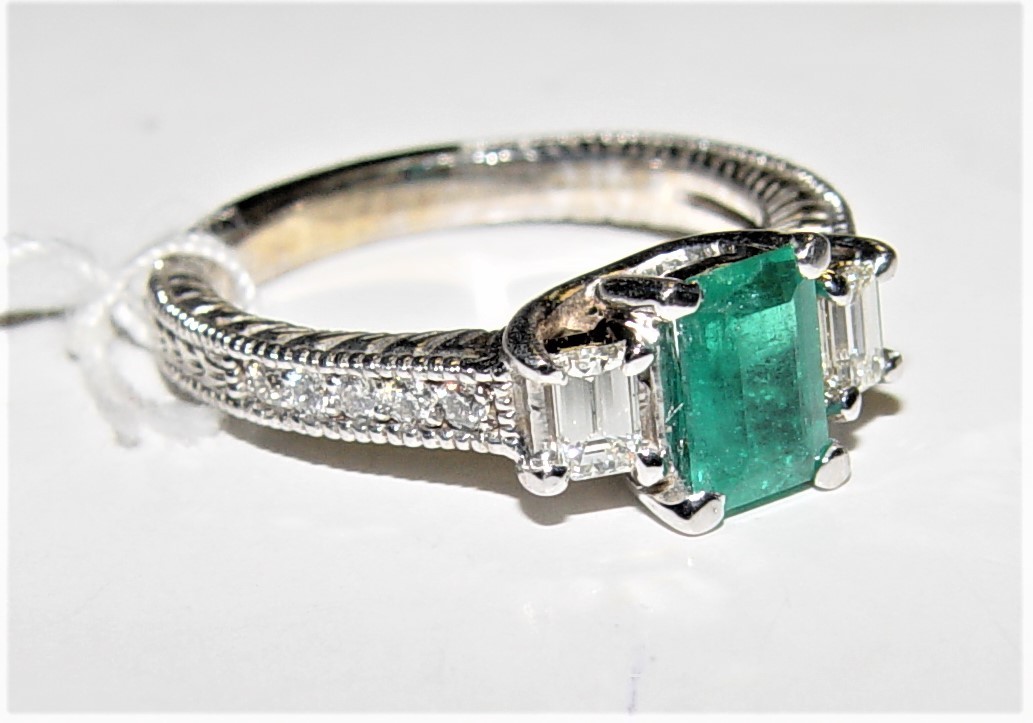 Classy 0.77CT Emerald & 0.47CT Diamond Filigree Ring 18K gold s-6.5