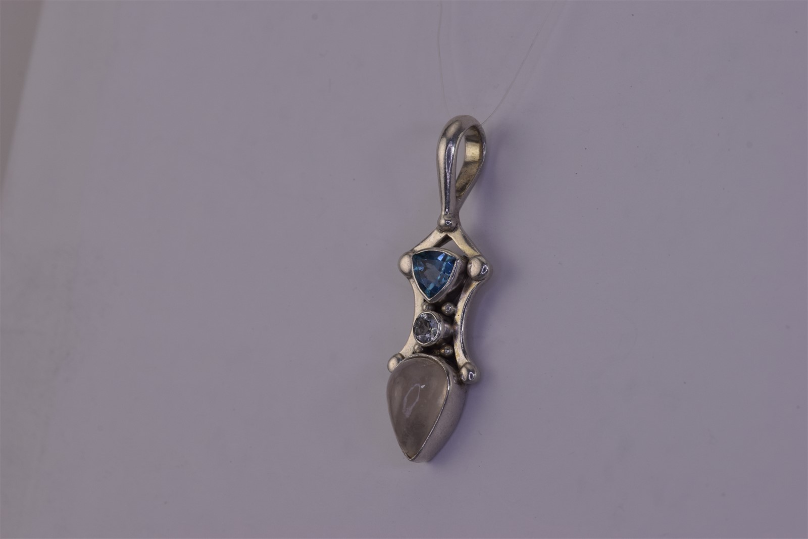 SAJEN Sterling Silver 35mm x 10mm Blue Topaz Aquamarine Quartz Bali 925 Pendant