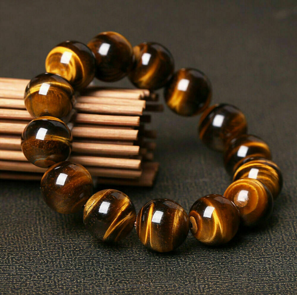 100% Natural AAA+ Gemstone Tigers Eye Stone Beads Woman Man Bracelet 7.5 Inch