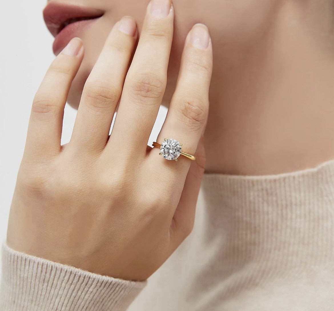 0.5-4CT D VVS1 Moissanite Ring 925 Silver Two Tone 18K Gold Plated Wedding Band